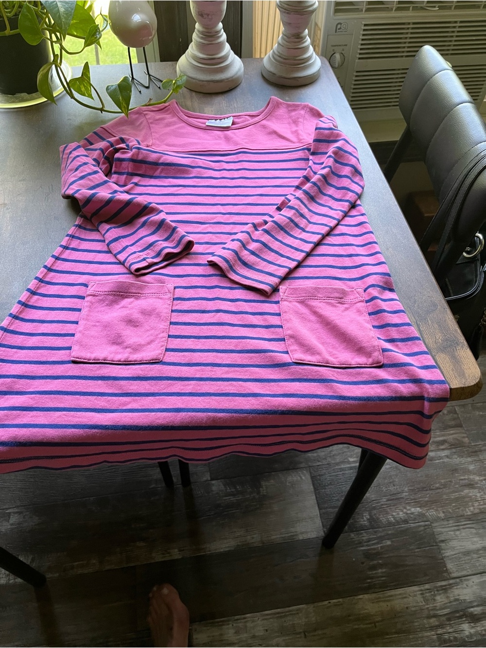 Hanna Andersson Pink and Blue Striped Long-Sleeve Dress